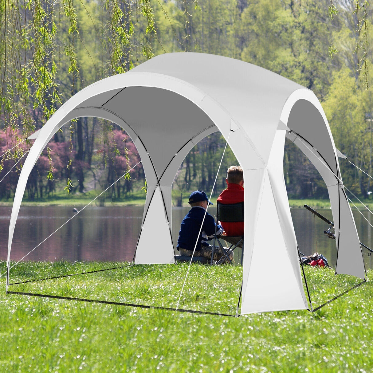 Refugio para el sol de patio de 3.35 x 3.35 metros, tienda de campaña tipo toldo, portátil, UPF 50+, para exteriores y playa - Blanco
