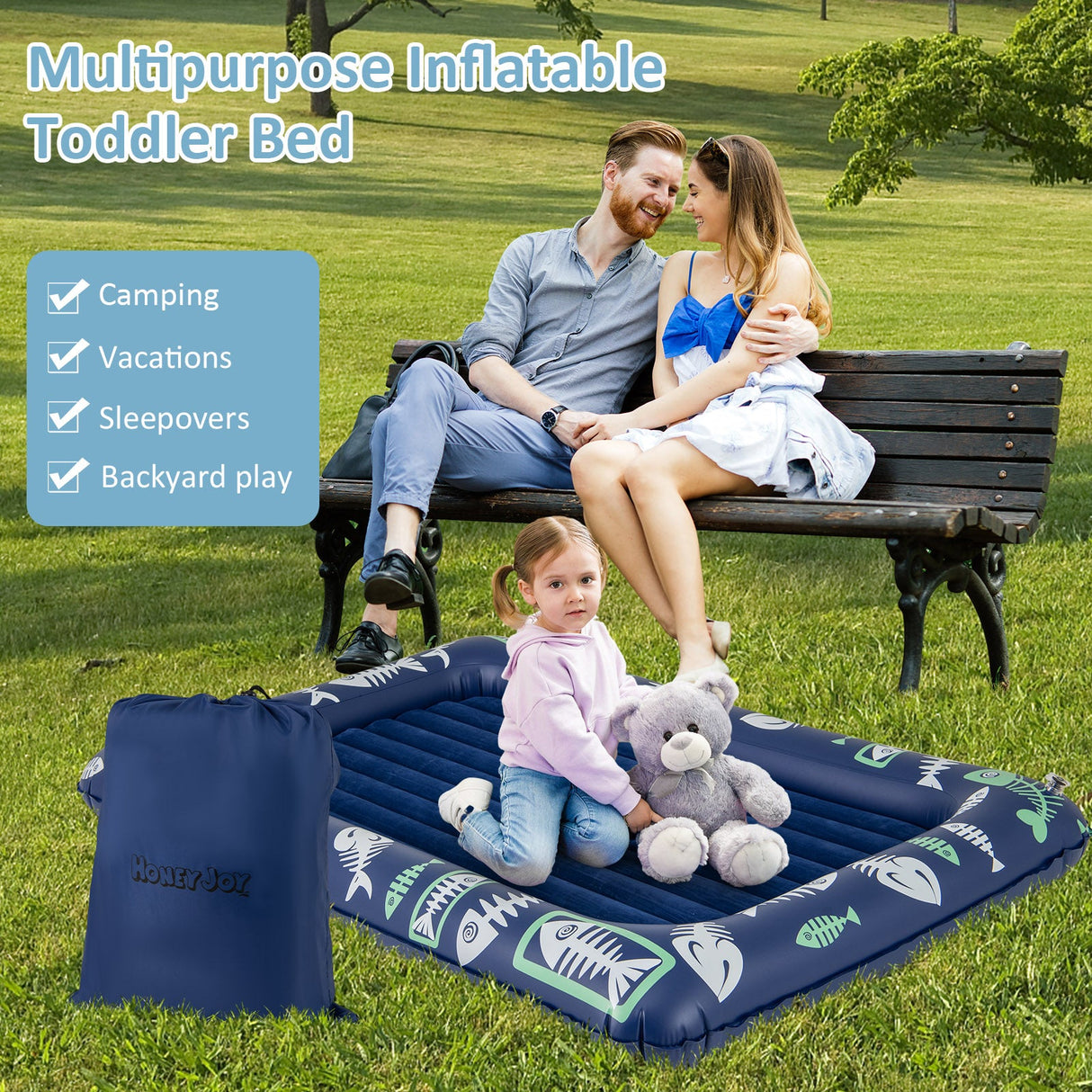 Cama de viaje inflable para niños pequeños con bomba eléctrica y barandillas elevadas