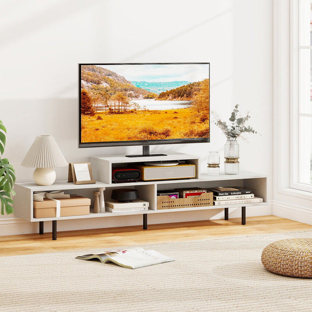 Mueble para TV de 3 Compartimentos para Televisores de hasta 70 Pulgadas con Compartimentos Abiertos