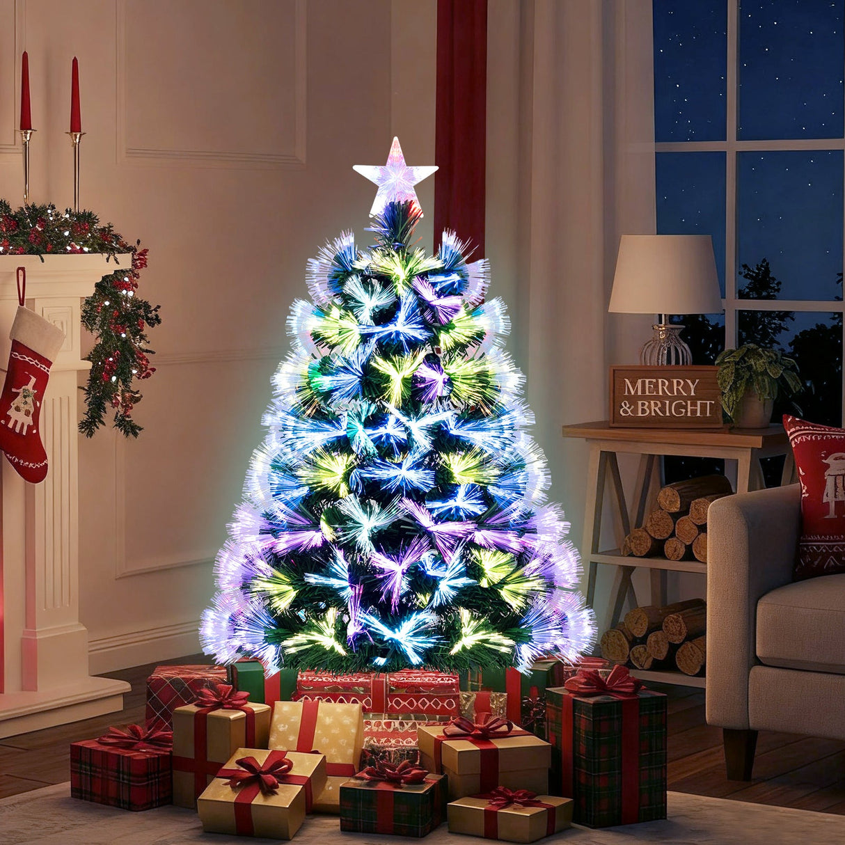 Árbol de Navidad de Fibra Óptica de 3 Pies con Puntas de Ramas y Estrella Superior