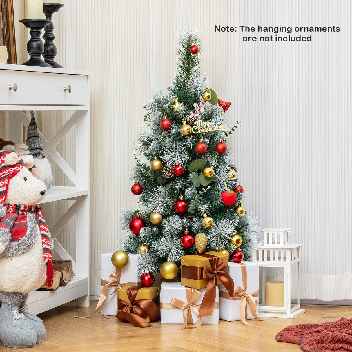 3 FT Pre-Lit Artificial Mini Christmas Tree with 98 Flocked PVC and Pine Needles