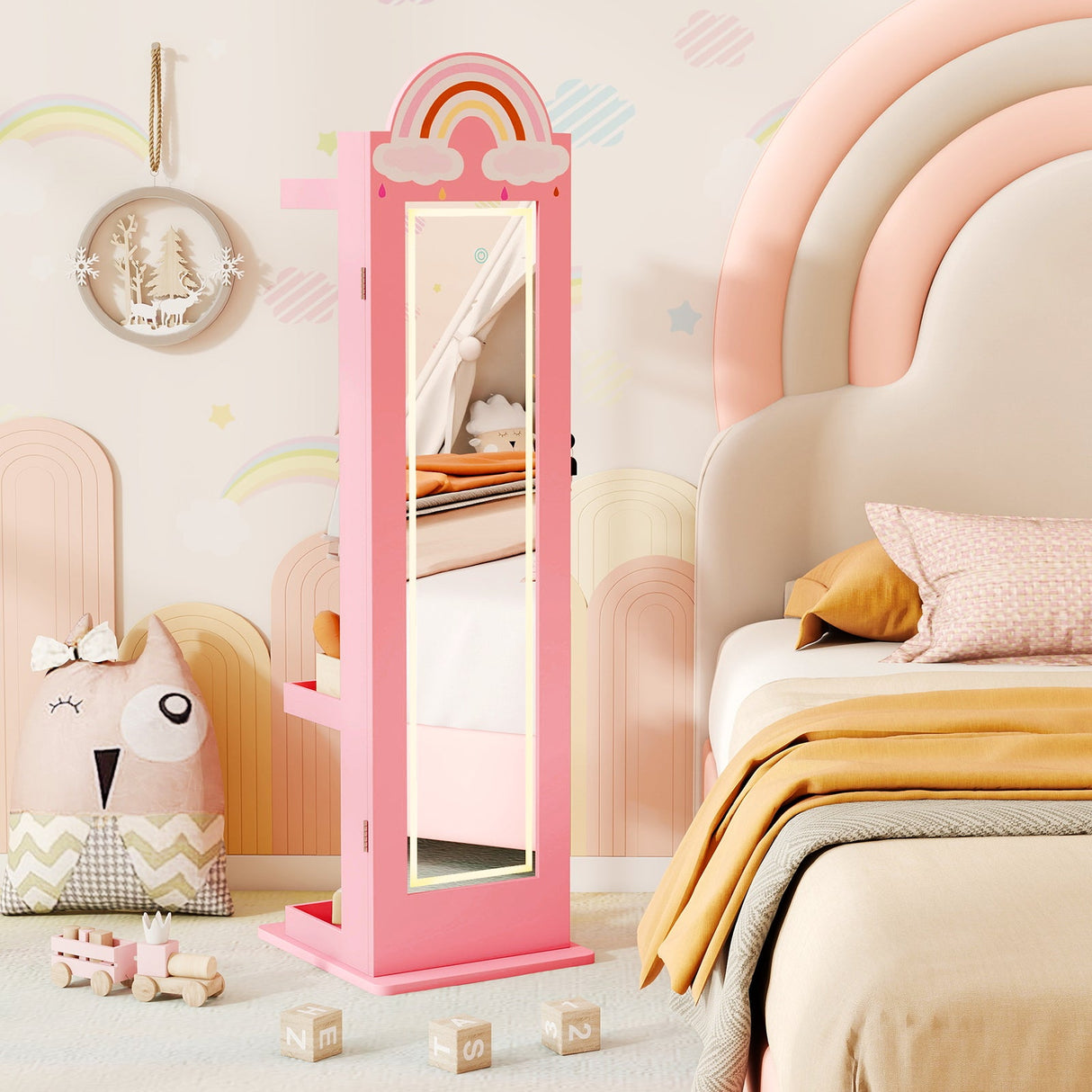Armario de Joyas 3 en 1 para Niños, Joyero Independiente con Espejo Iluminado de 3 Colores