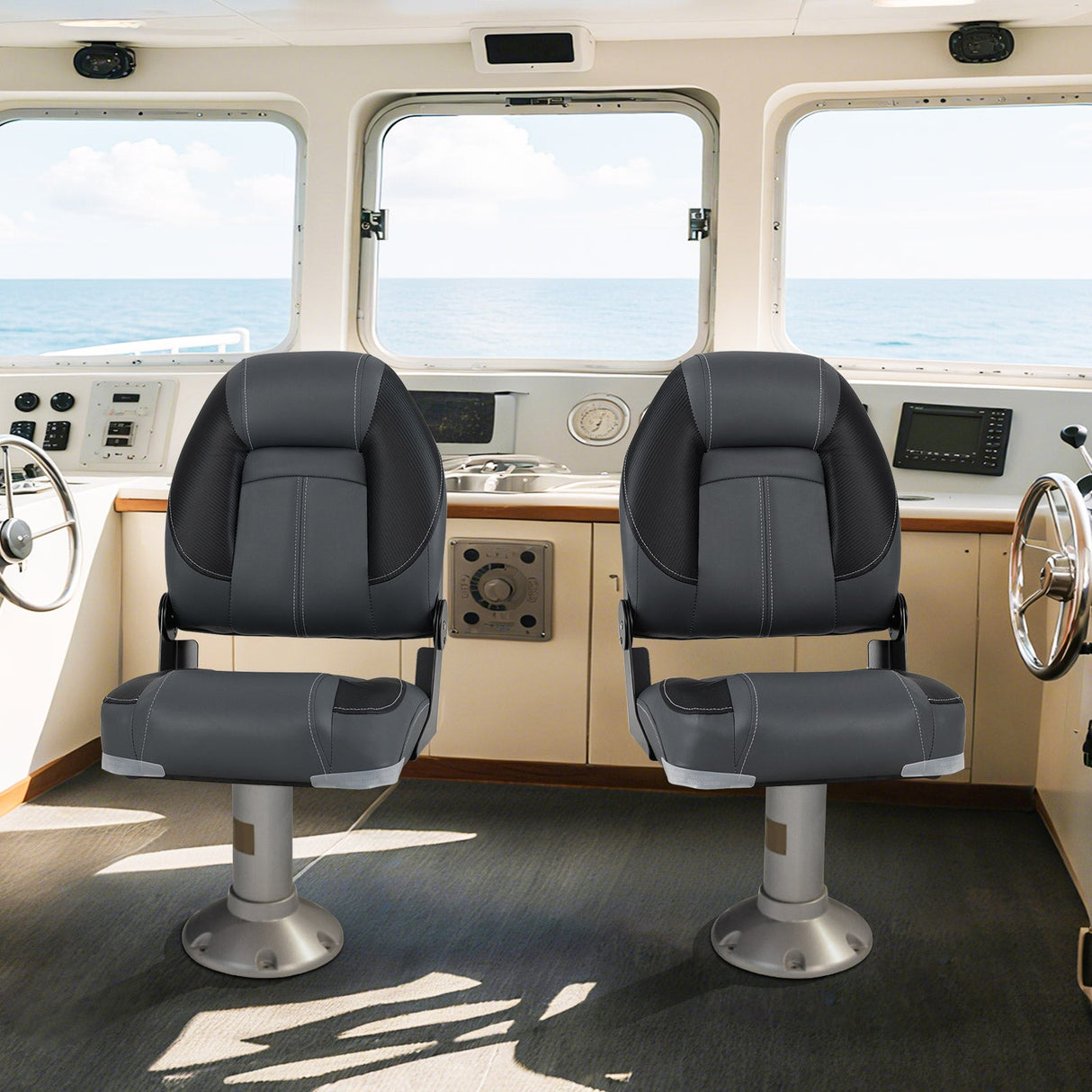 Asientos de barco plegables de 3 unidades con acolchado de esponja suave 28D - Negro