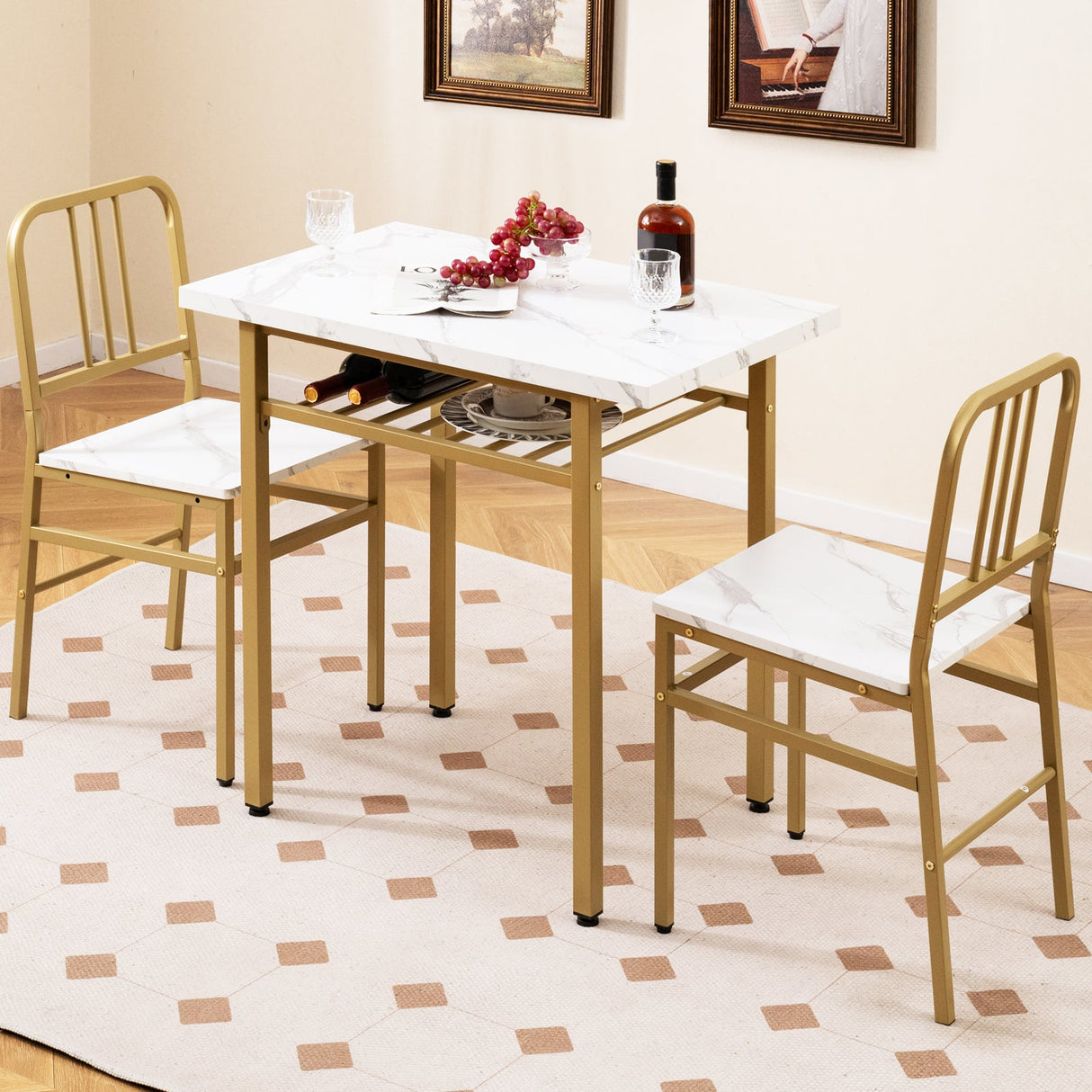 Juego de comedor de 3 piezas con mesa de cocina rectangular y 2 sillas