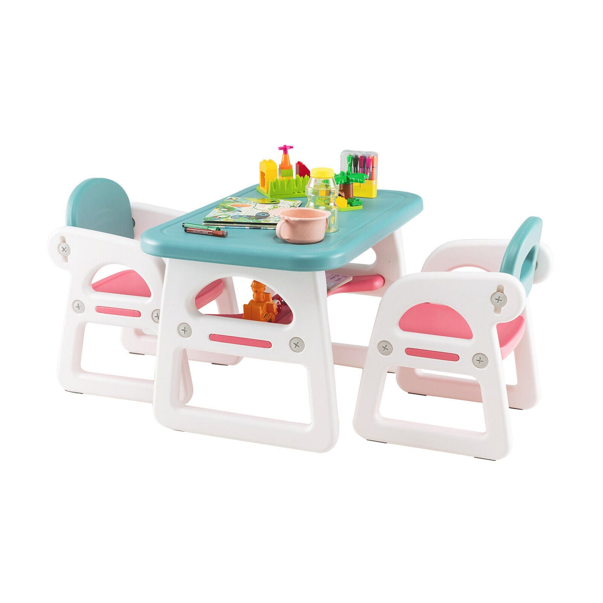 Juego de mesa y sillas para niños con bloques de construcción