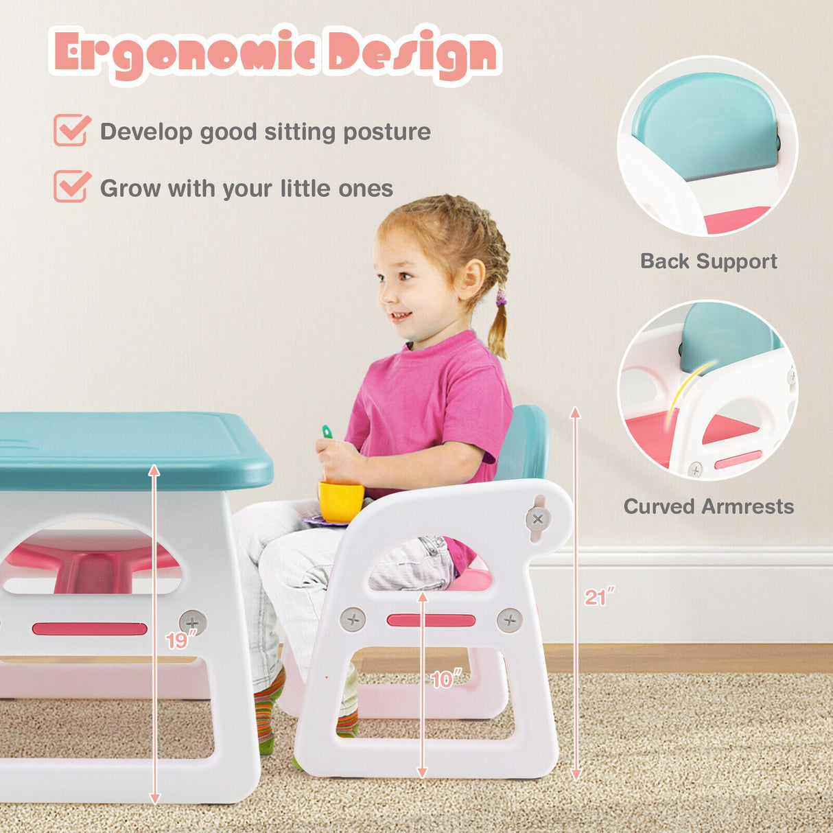 Juego de mesa y sillas para niños con bloques de construcción