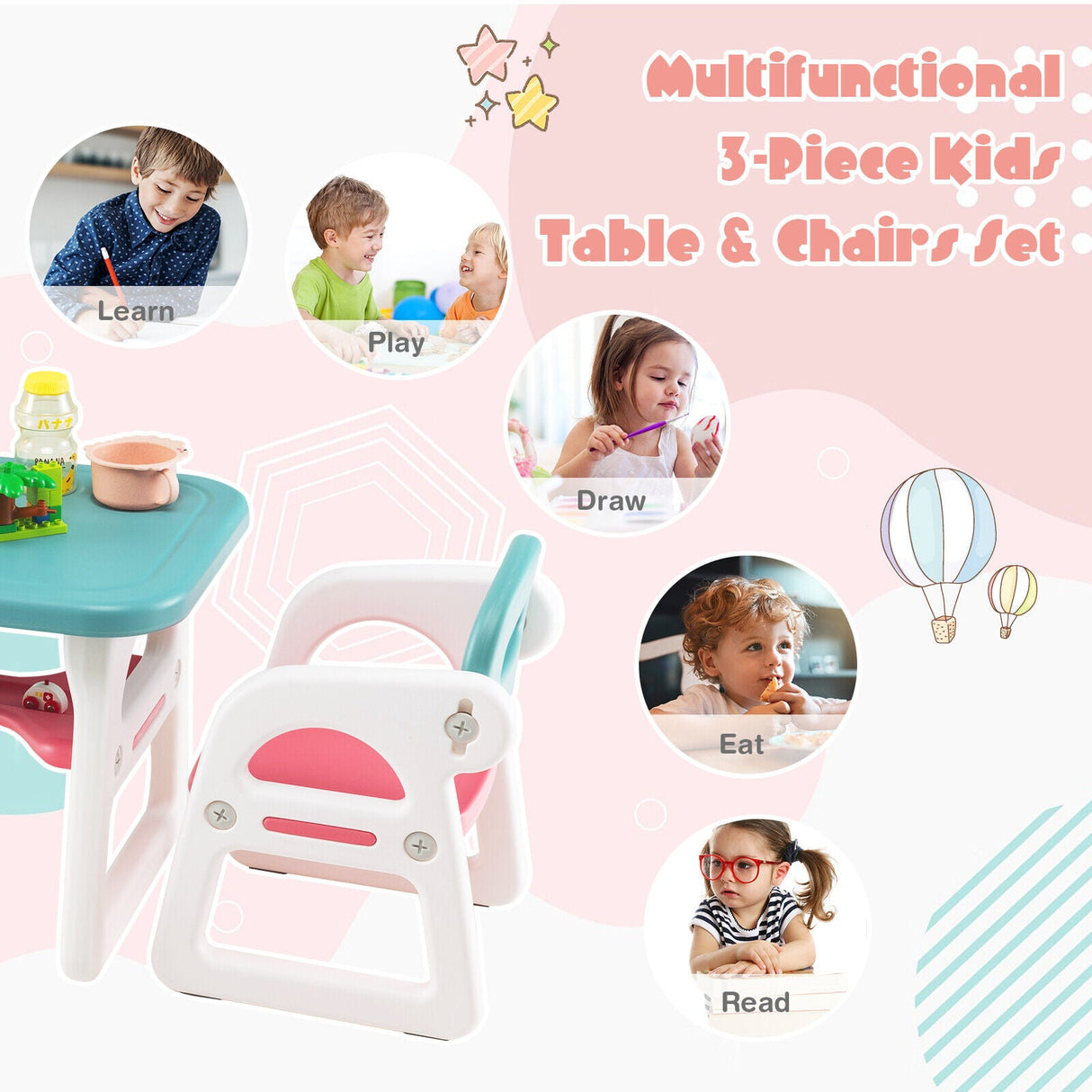 Juego de mesa y sillas para niños con bloques de construcción