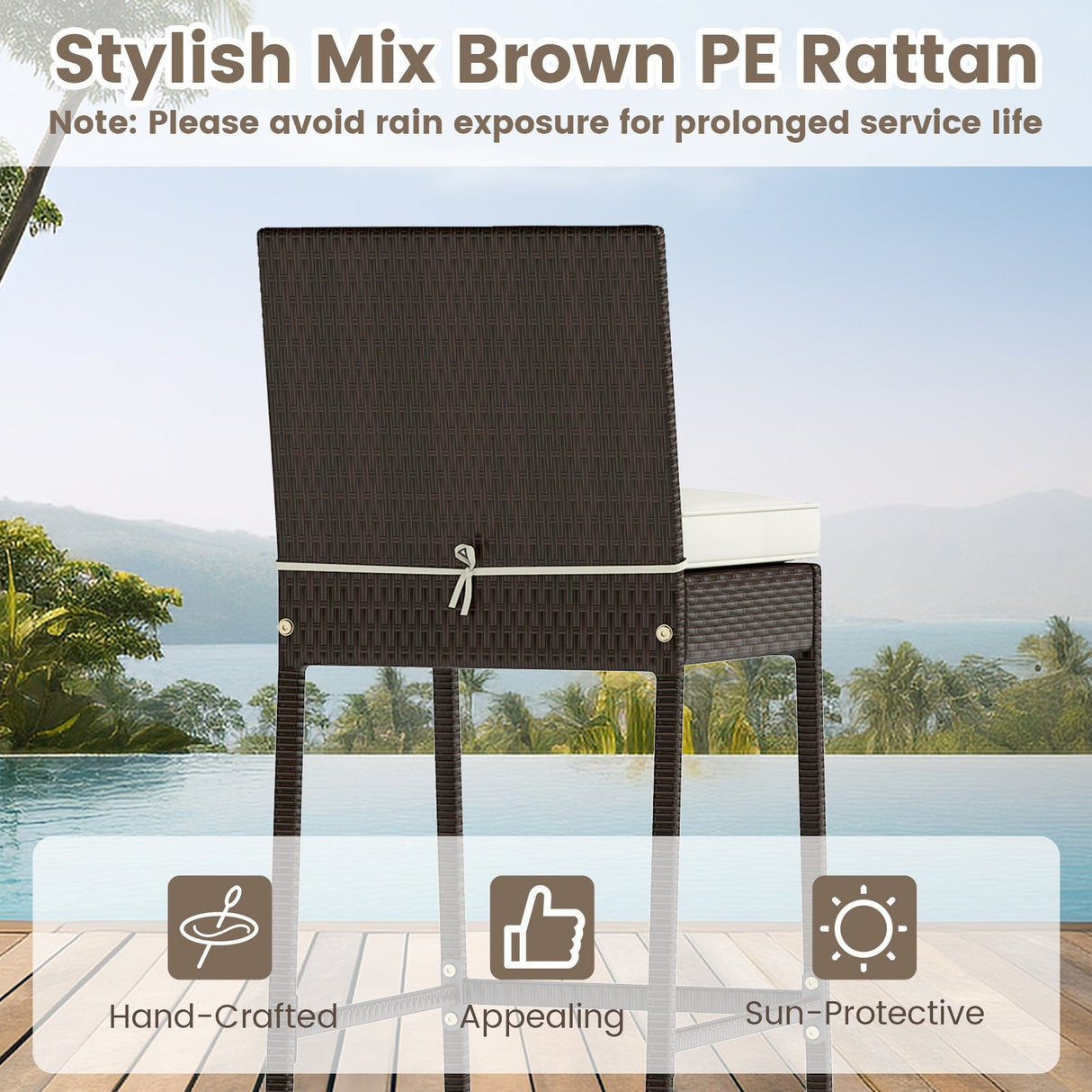 3 Piece Outdoor Bar Set Patio Heavy-Duty Metal Barstool and Table Set-White