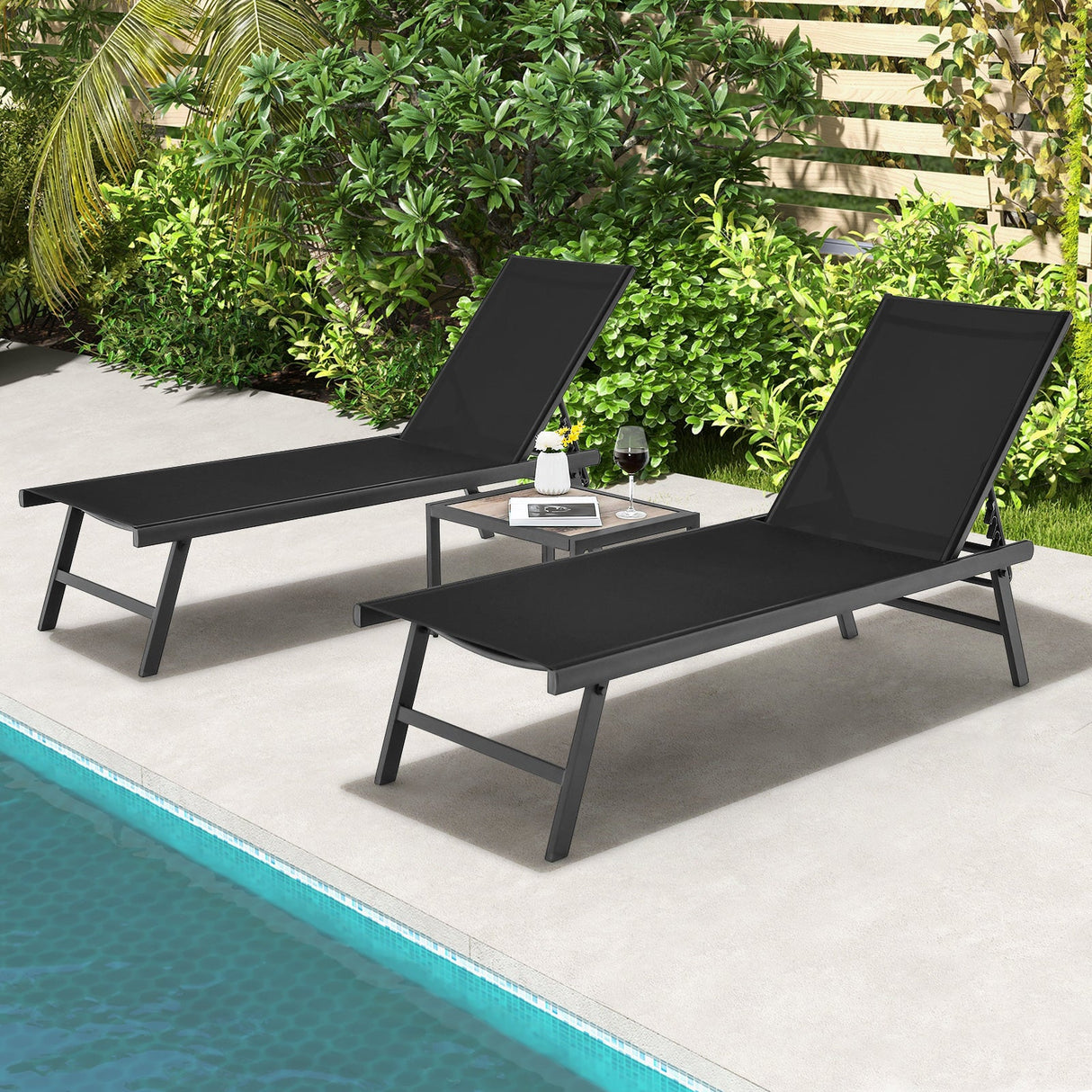 Set de 3 piezas de tumbona y mesa para patio, para piscina o jardín