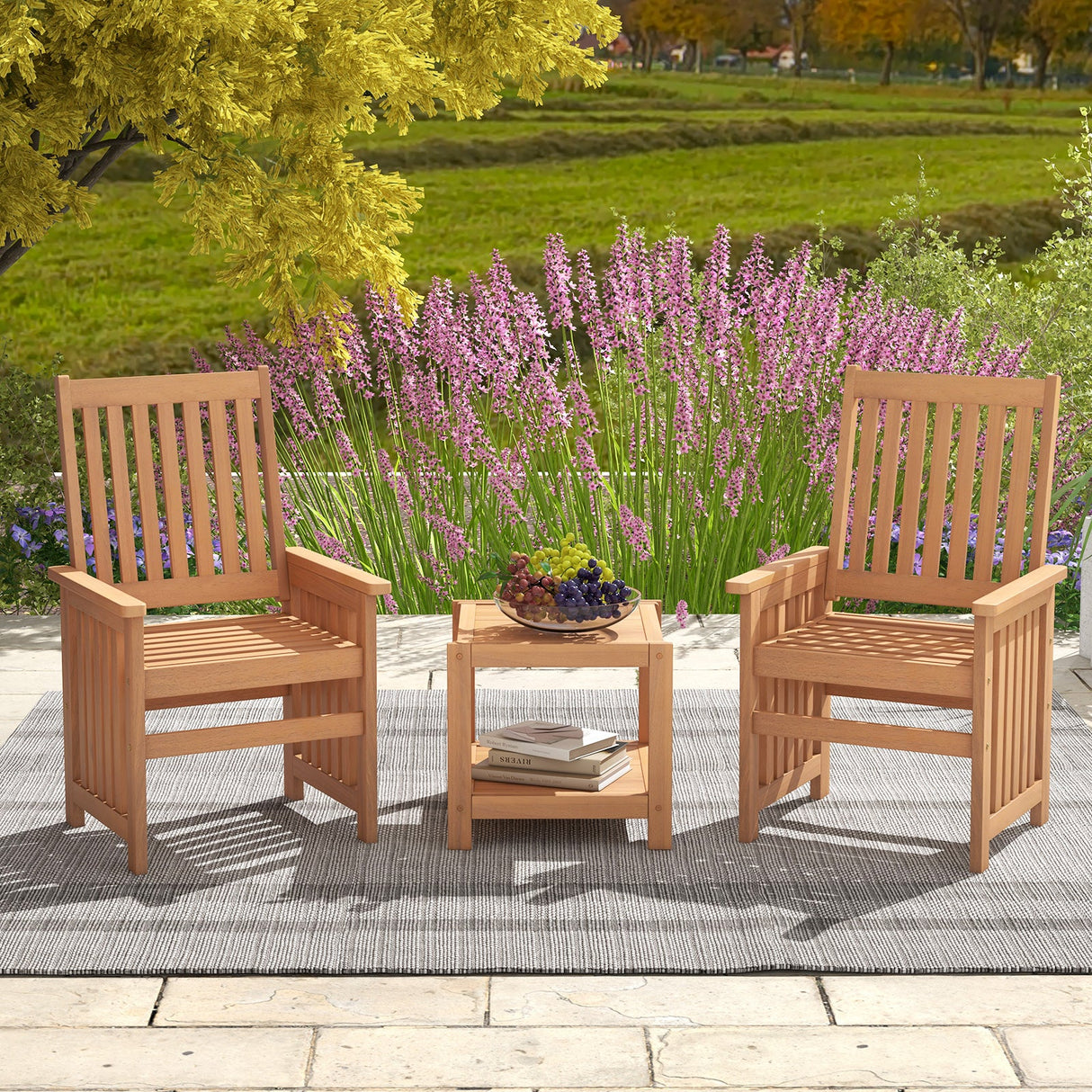 Juego de muebles de patio de 3 piezas con agujero para sombrilla de 3,81 cm