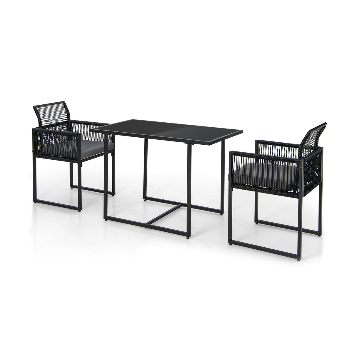 Juego de comedor para exteriores de 3 piezas con respaldo plegable y cojines de asiento - Negro