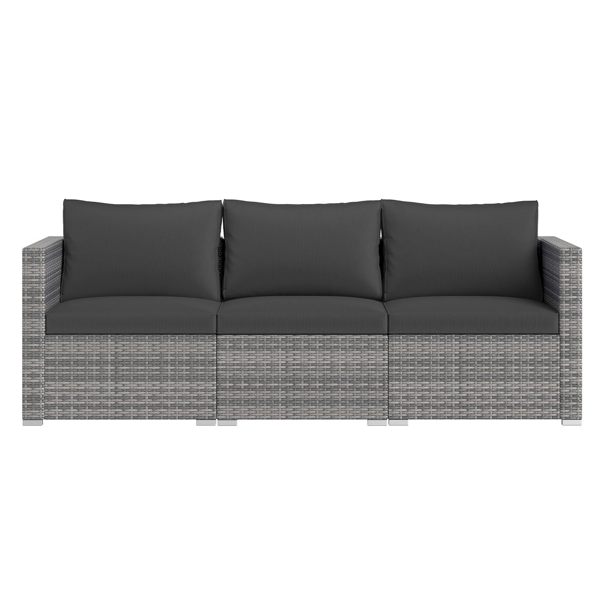 Juego de sofá seccional de patio de 3 piezas, de ratán PE, juego de muebles modulares con cojines suaves