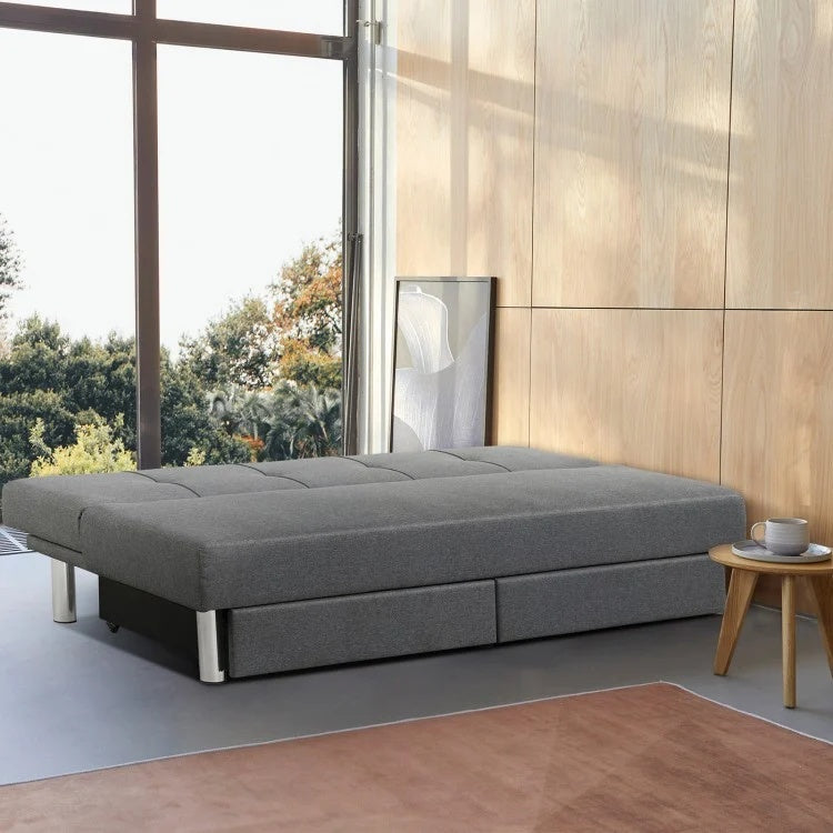 Sofá Cama Convertible de 3 Plazas con 2 Cajones Grandes y 3 Ángulos Ajustables