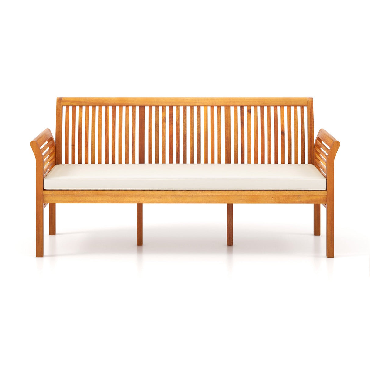 Banco de madera de 62.5 pulgadas para patio de 3 asientos con cojines suaves - Blanco