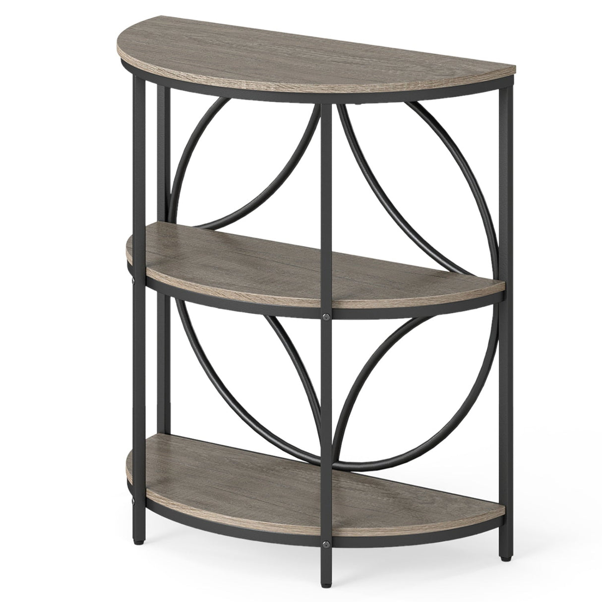 Mesa Auxiliar Semicircular de 3 Niveles con Resistente Estructura Metálica para Sala de Estar