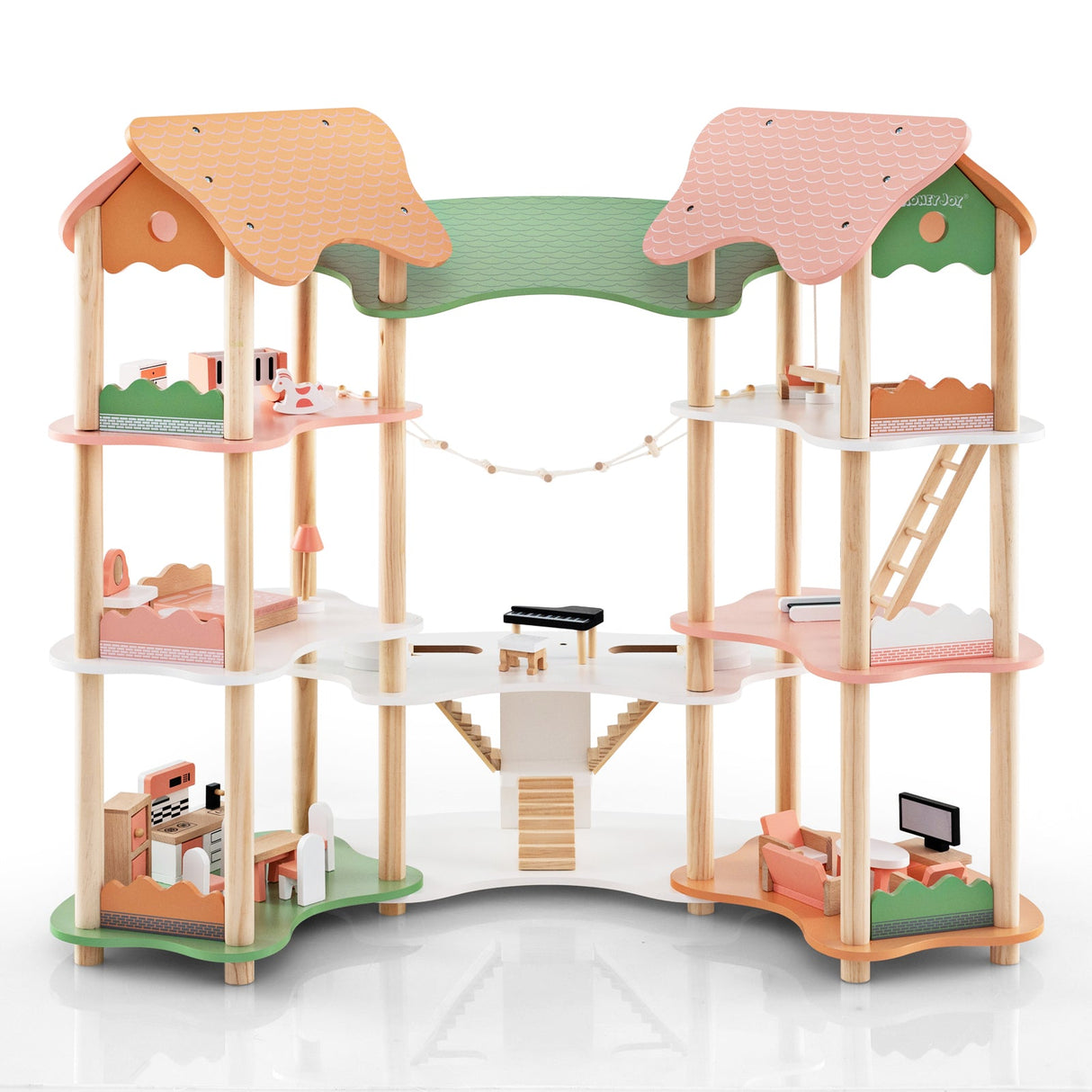 Casa de muñecas de madera de 3 pisos para niños de 3 a 8 años con 32 accesorios-multicolor