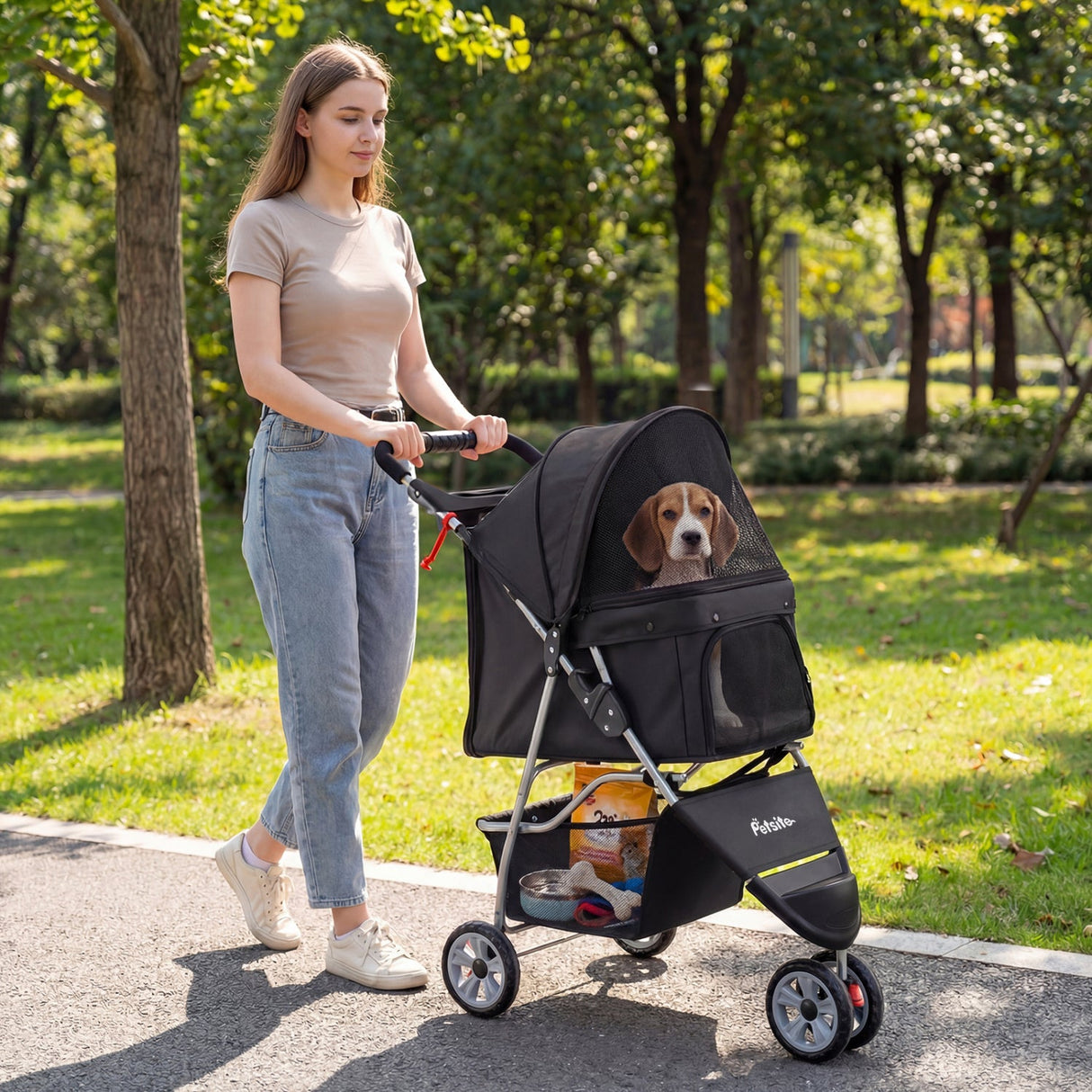 Cochecito de 3 ruedas para mascotas pequeñas (perros y gatos) de hasta 33 lb
