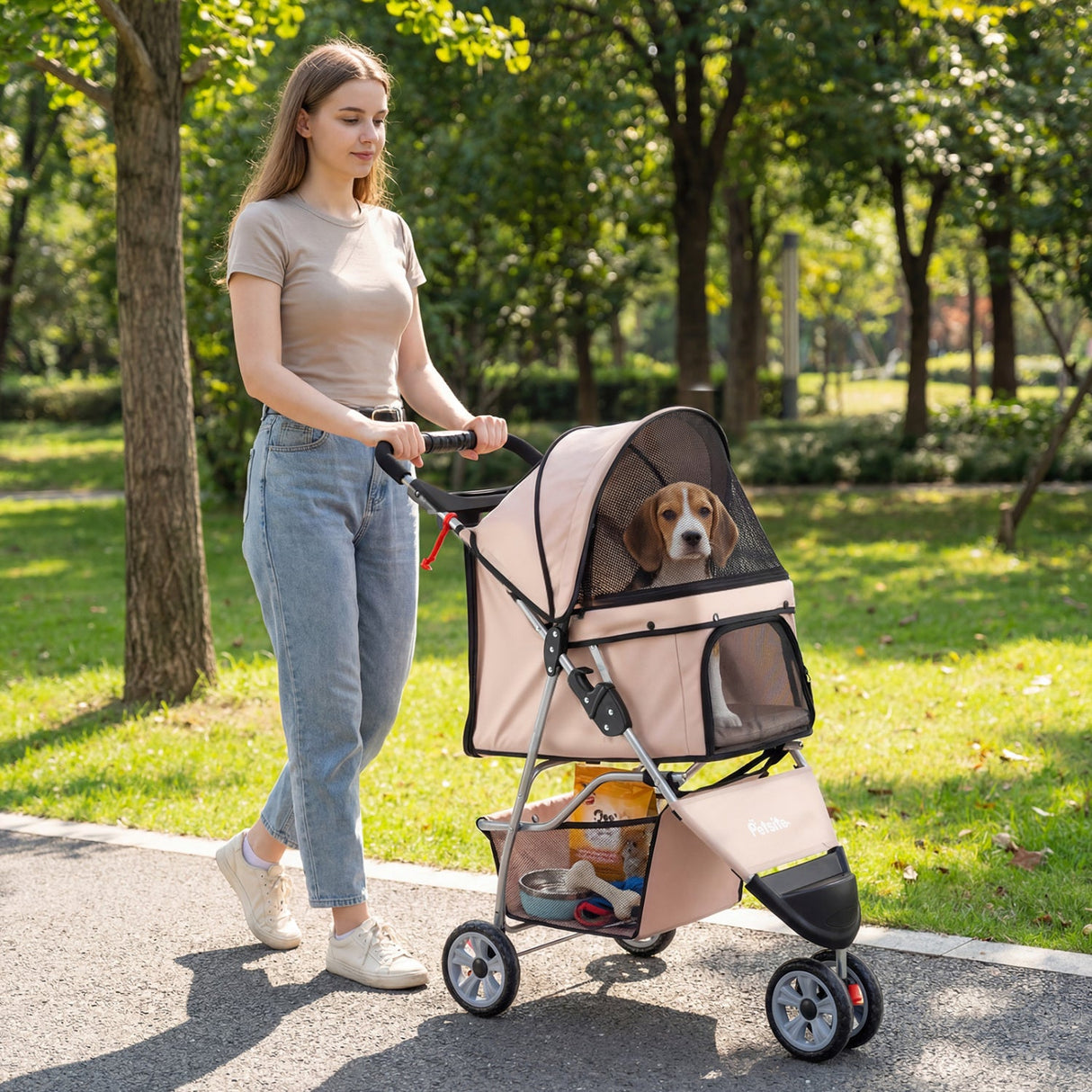 Cochecito de 3 ruedas para mascotas pequeñas (perros y gatos) de hasta 33 lb