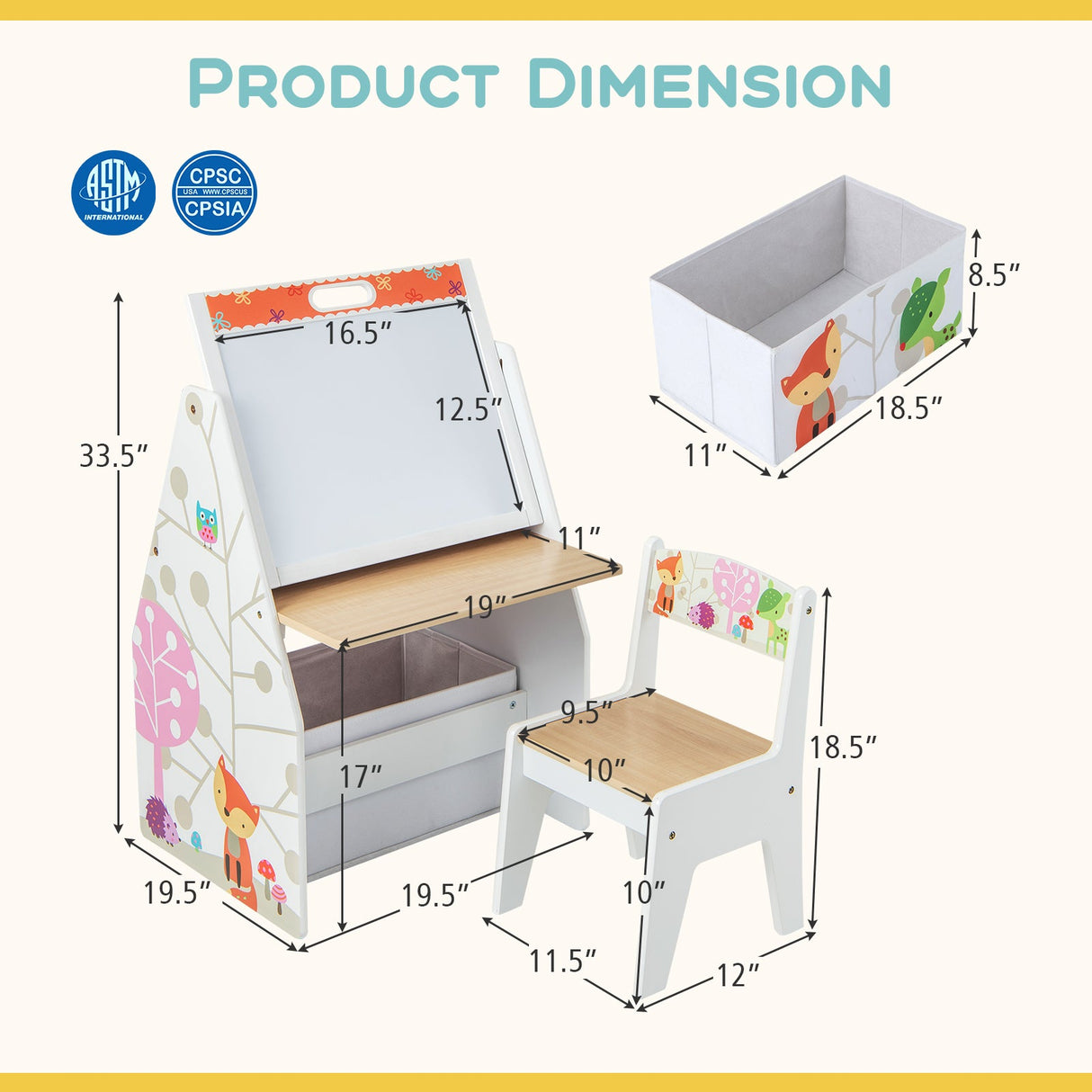 3 in 1 Kids Easel and Play Station Convertible with Chair and Storage Bins
