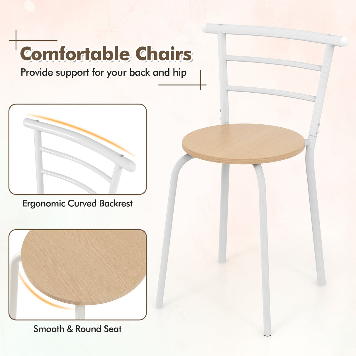 3 pcs Home Kitchen Bistro Pub Dining Table 2 Chairs Set