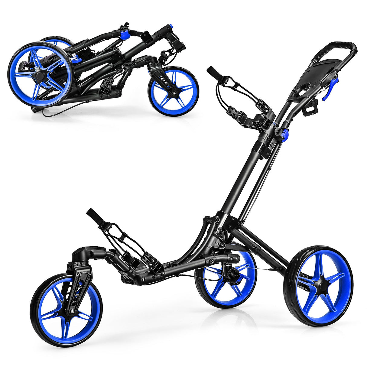 Carro de golf plegable con marcador, mango ajustable y rueda giratoria