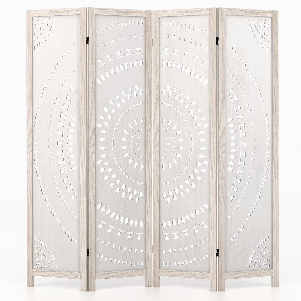 Divisor de habitación de 4 paneles estilo boho de 66 pulgadas con patrón tallado para privacidad
