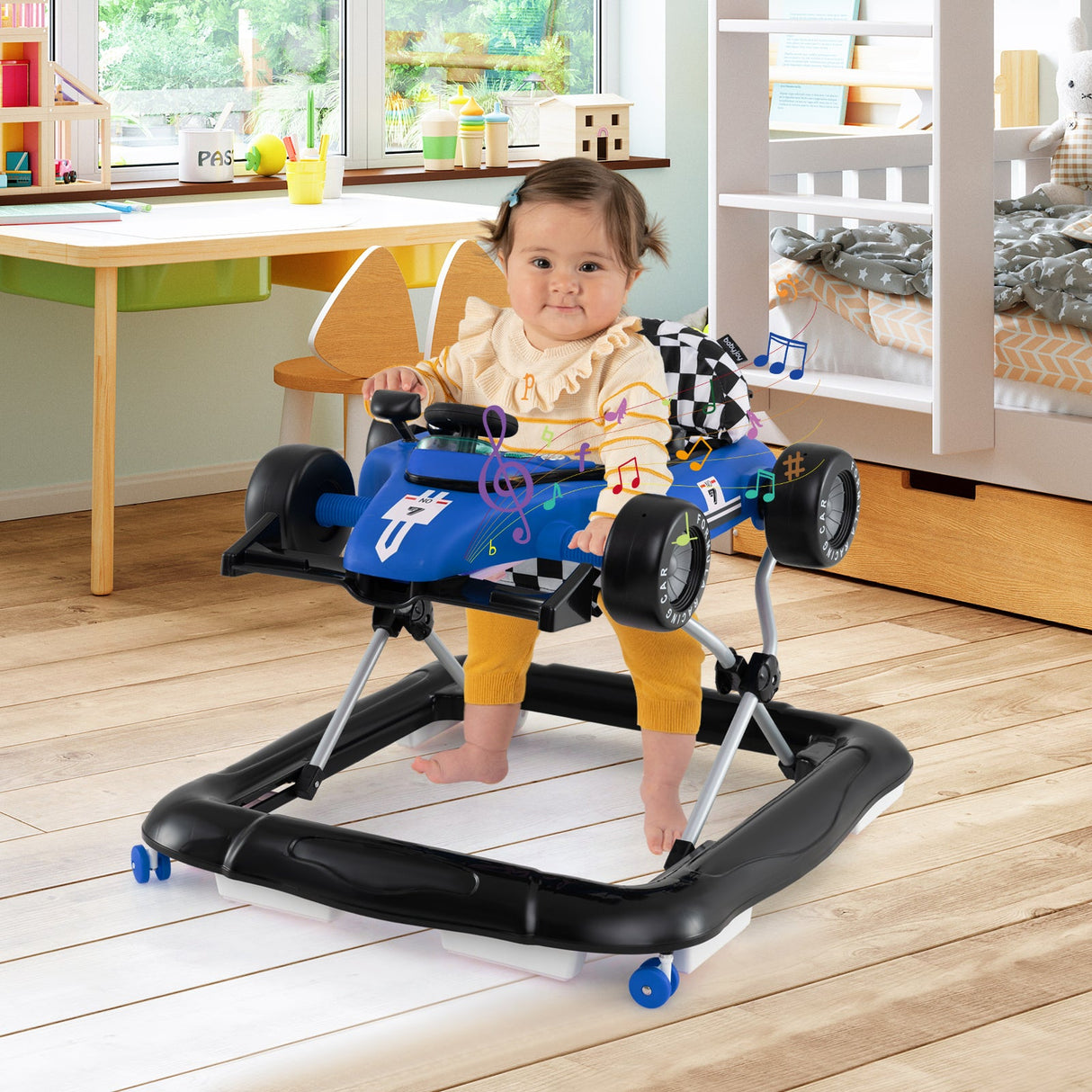 Andador de empuje para bebés 4 en 1, centro de actividades, altura ajustable con caja de música