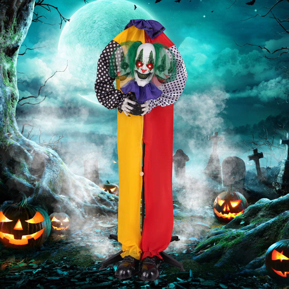 Payaso Animatrónico Sonriente de 4.5 pies con Frases Pregrabadas y Ojos LED