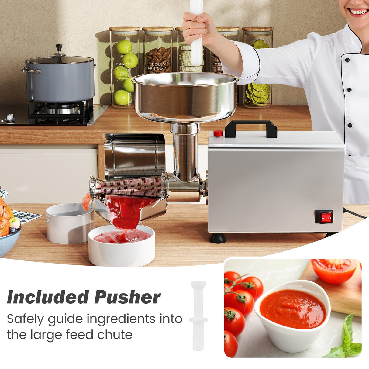 450 W colador eléctrico de tomate, molino de alimentos de calidad comercial, máquina para hacer salsas de acero inoxidable