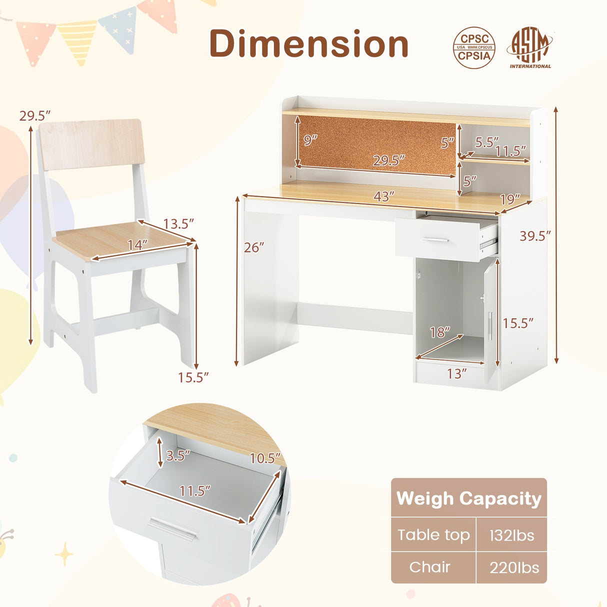 Juego de escritorio y silla de estudio para niños Mesa y silla para estudiantes