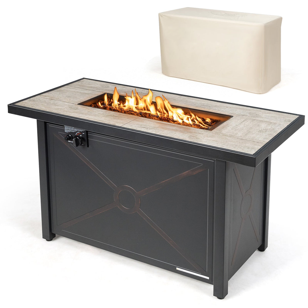 Mesa fogata de propano de 42 pulgadas y 60000 BTU con tablero de cerámica