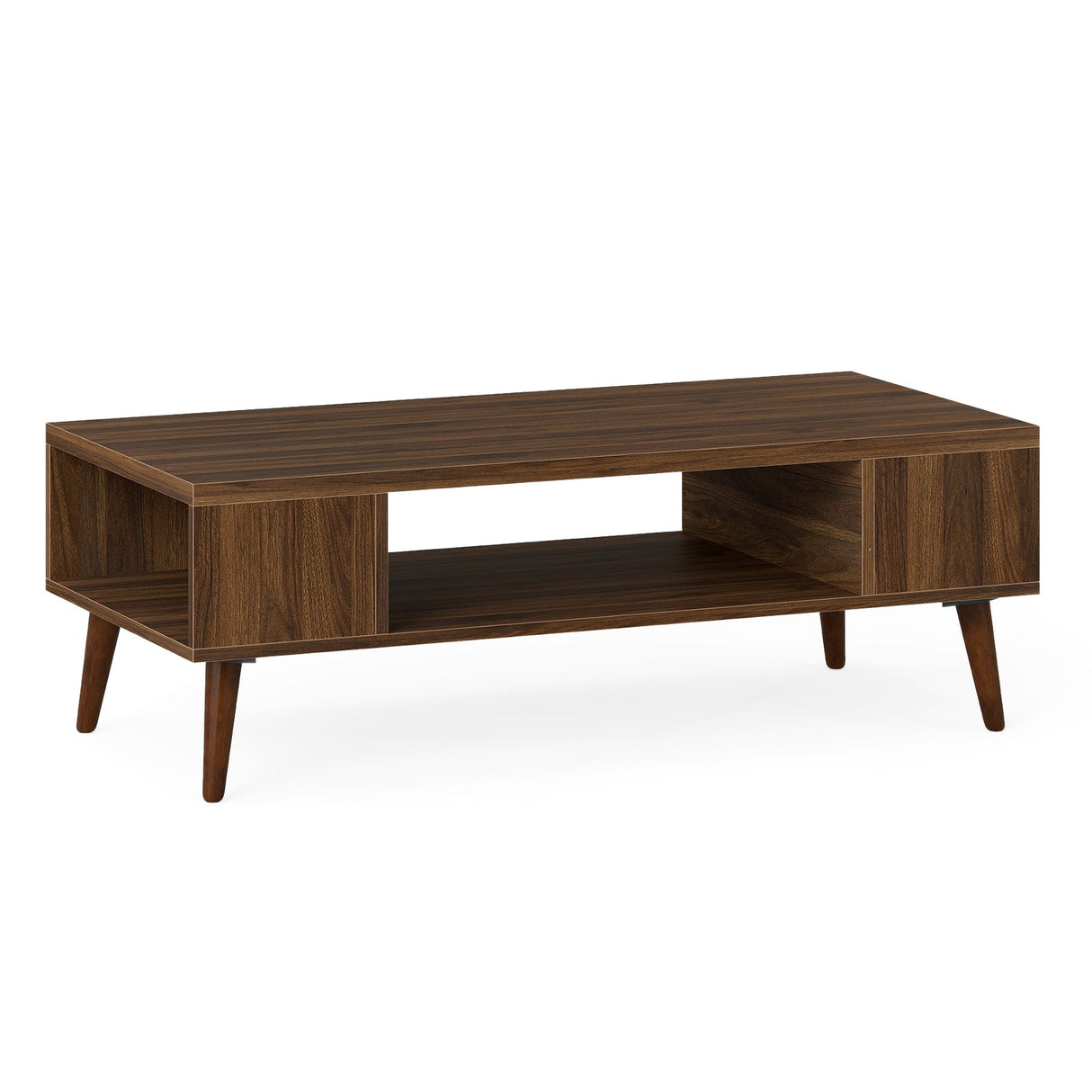 Mesa de centro rectangular de 42 pulgadas de estilo moderno de mediados de siglo con compartimento abierto-Nogal