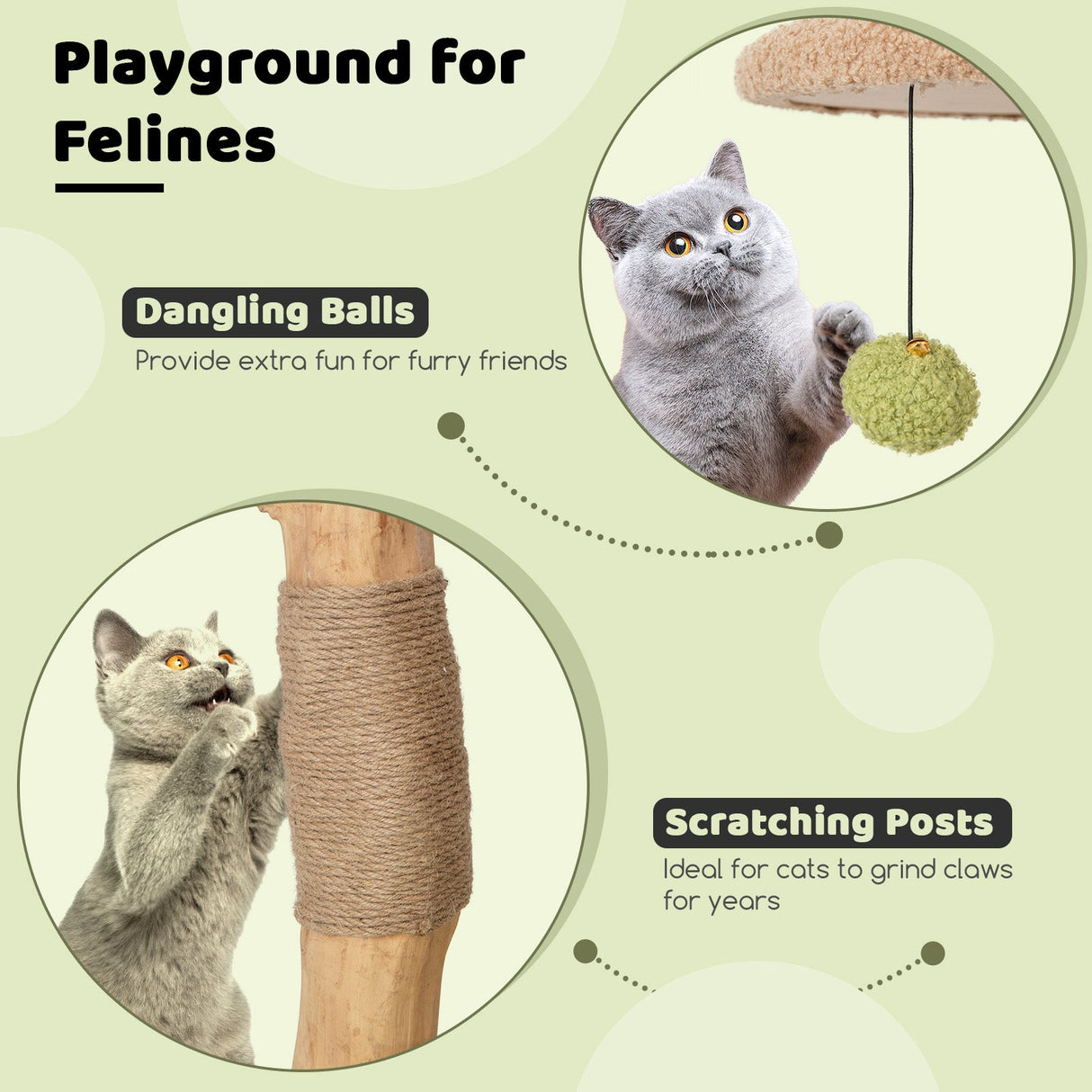 Árbol para gatos de madera de 43 pulgadas con percha superior acolchada - Verde