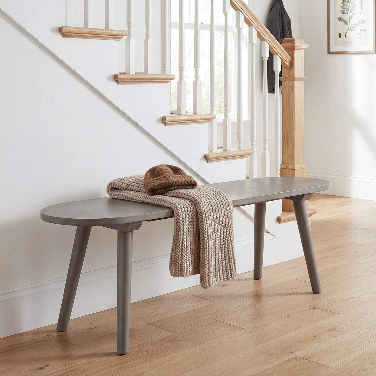 Banco de comedor rústico de madera maciza de 43 pulgadas, banco rústico de madera para entrada con patas de caucho - Gris
