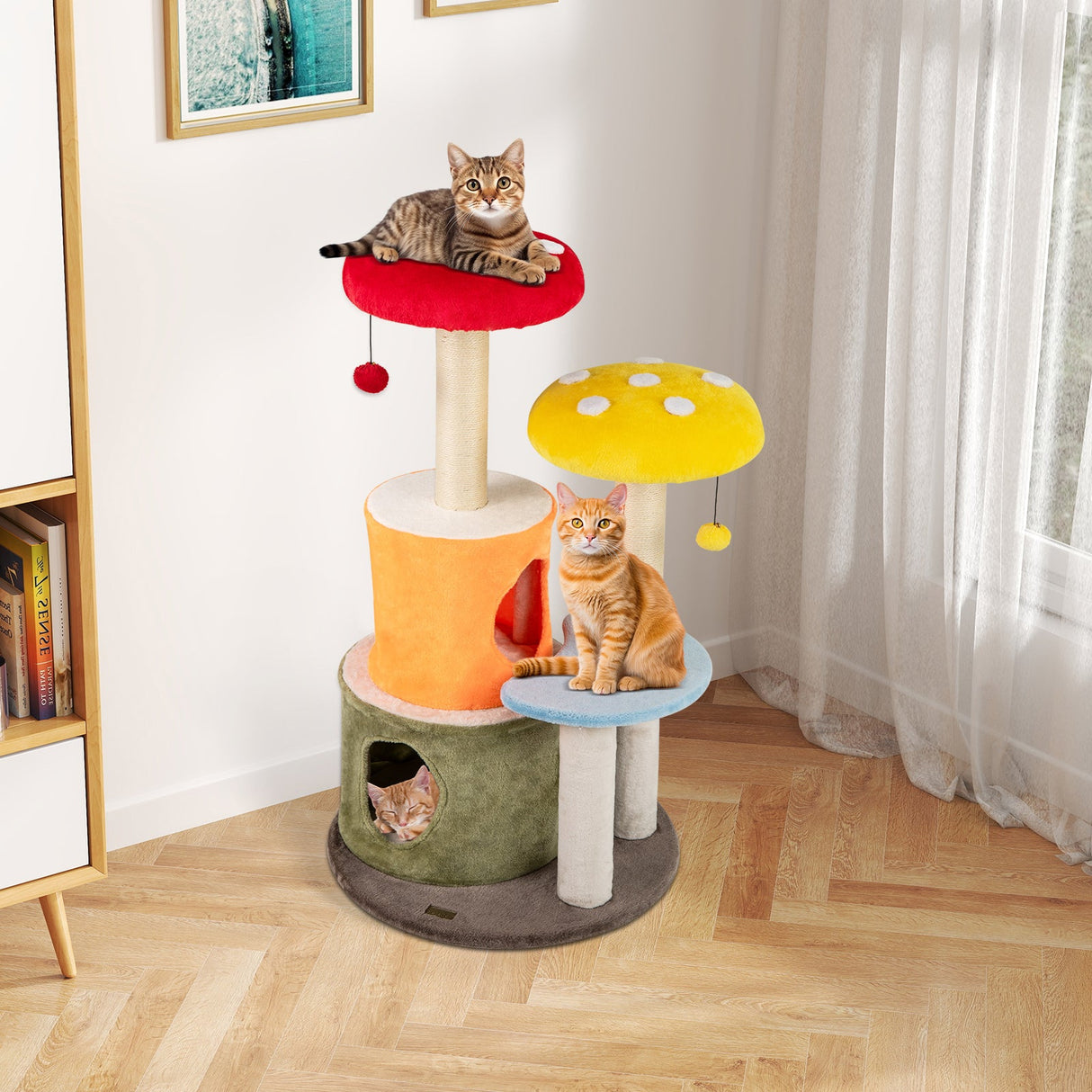 Árbol para gatos de 109 cm de alto con 2 condominios y plataformas acolchadas - Multicolor