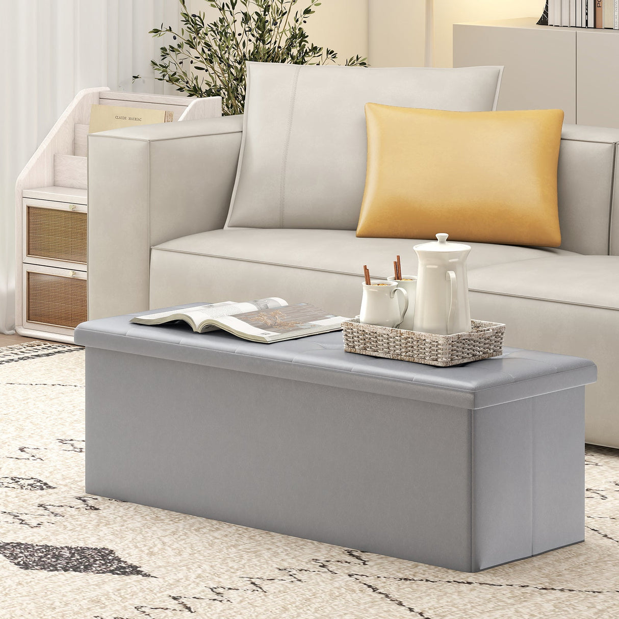 Banco otomano de almacenamiento plegable de 43 pulgadas, reposapiés, taburete, banco para pie de cama