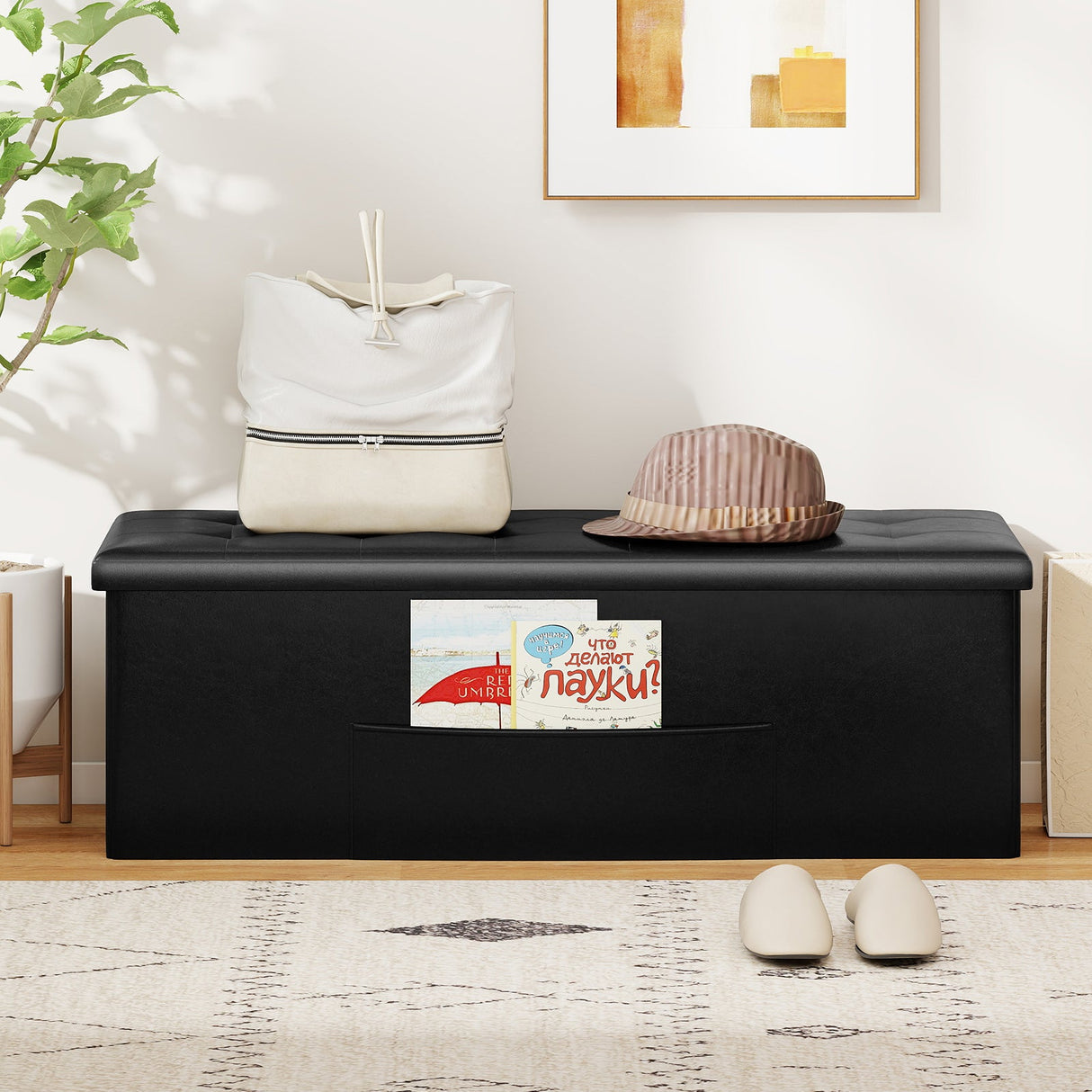 Banco otomano de almacenamiento plegable de 43 pulgadas, reposapiés, taburete, banco para pie de cama