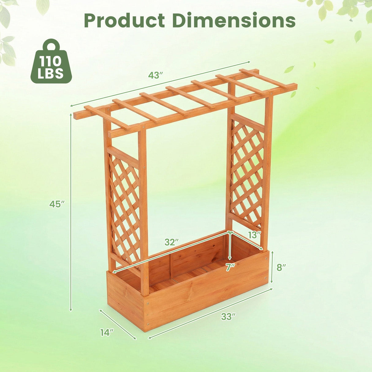 Cama de jardín elevada de madera de 45 pulgadas de alto con celosía lateral y techo colgante