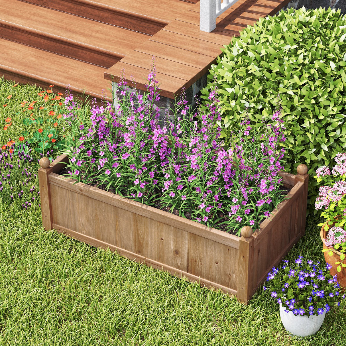 Macetero rectangular de 46 x 24 x 16 pulgadas con orificios de drenaje para jardín, patio o césped - Marrón