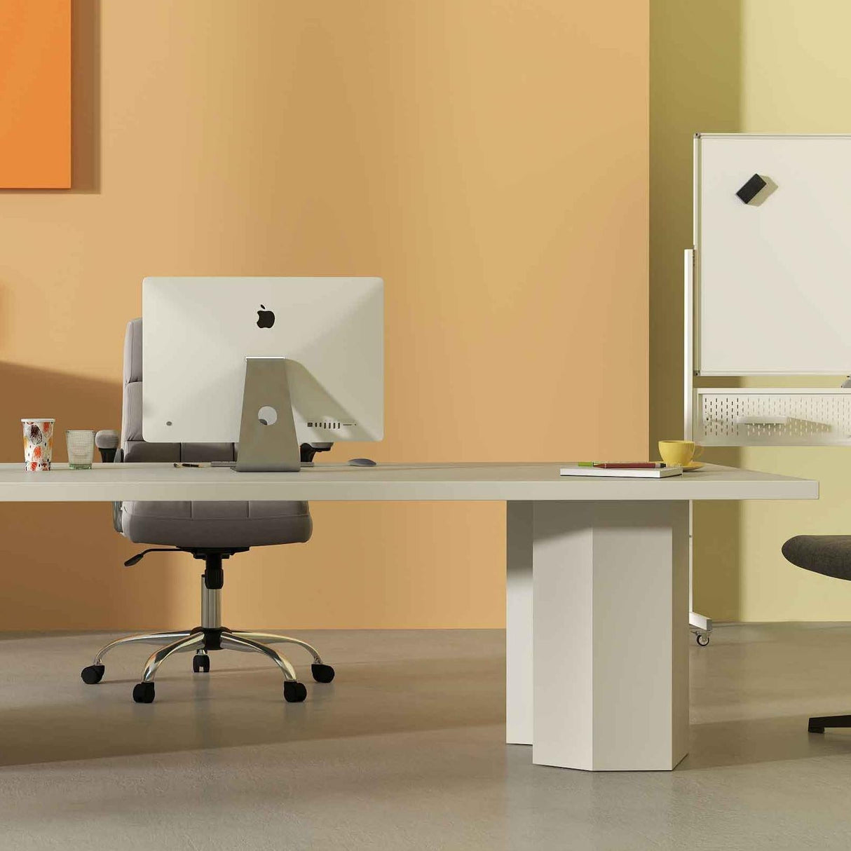 Juego de muebles de oficina: pizarra móvil de 48 x 36 pulgadas + silla con patas entrecruzadas + silla ejecutiva tapizada en lino