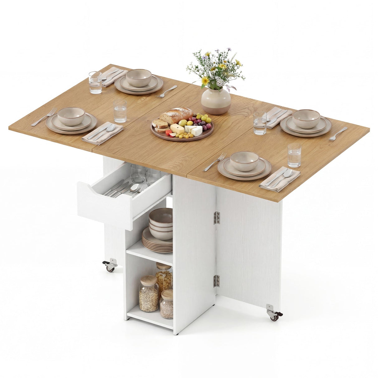 Mesa de comedor de madera extensible estilo rústico de 47.5 pulgadas con ruedas bloqueables