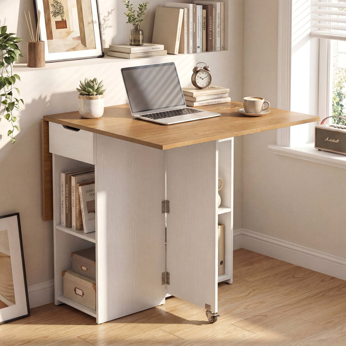 Mesa de comedor de madera extensible estilo rústico de 47.5 pulgadas con ruedas bloqueables