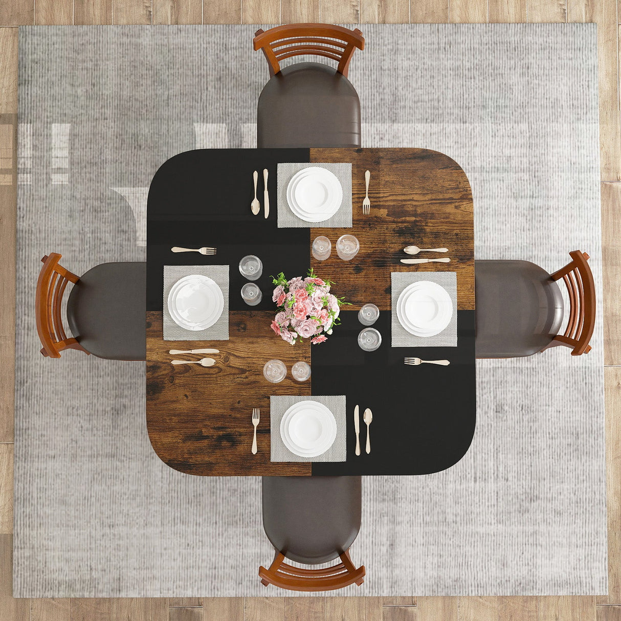 Mesa de comedor moderna cuadrada de 47.5 pulgadas con tablero de colores mezclados