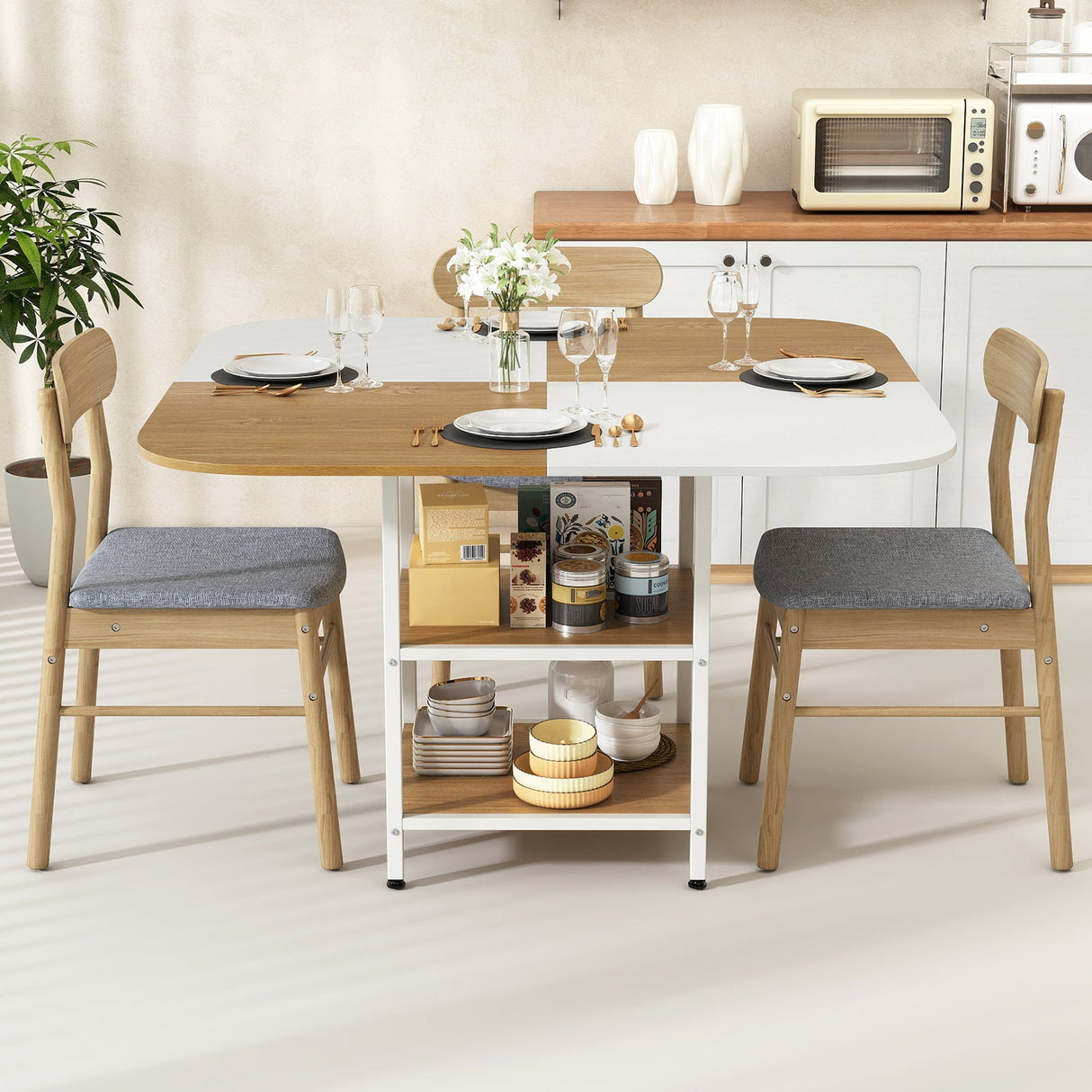 Mesa de comedor moderna cuadrada de 47.5 pulgadas con tablero de colores mezclados