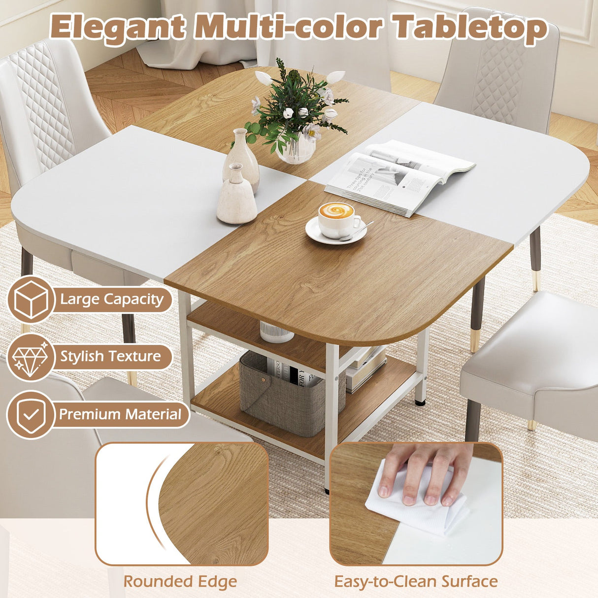 Mesa de comedor moderna cuadrada de 47.5 pulgadas con tablero de colores mezclados