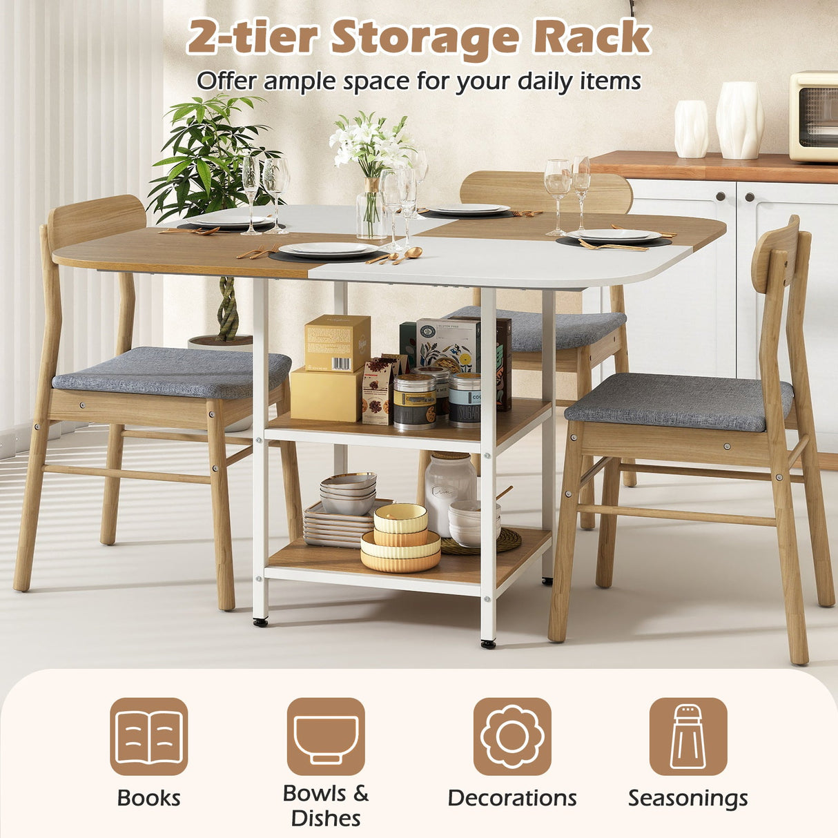 Mesa de comedor moderna cuadrada de 47.5 pulgadas con tablero de colores mezclados