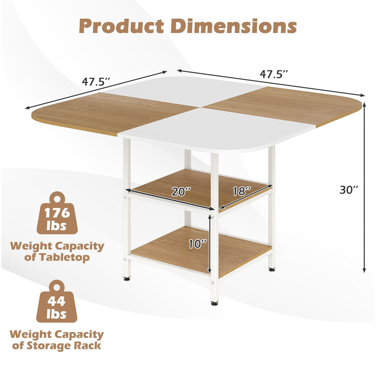 Mesa de comedor moderna cuadrada de 47.5 pulgadas con tablero de colores mezclados