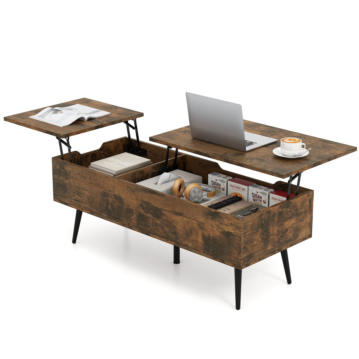 Mesa de centro elevable de 47 pulgadas con 2 compartimentos ocultos
