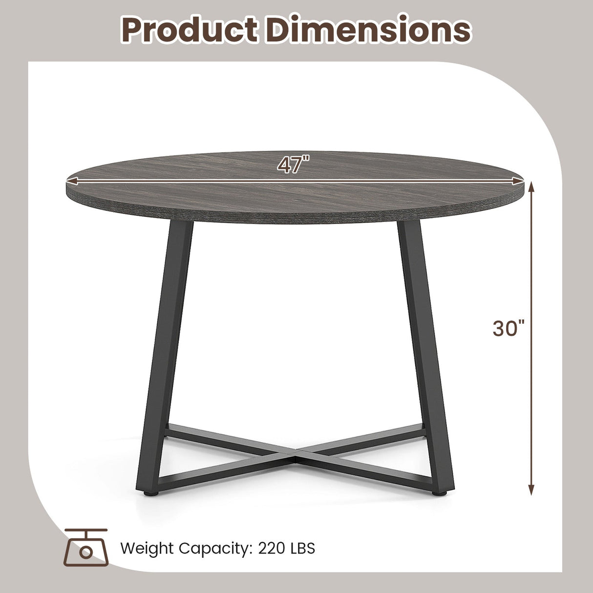 47 Inch Round Dining Table with Stable X-shaped Base and Round Thickened Tabletop