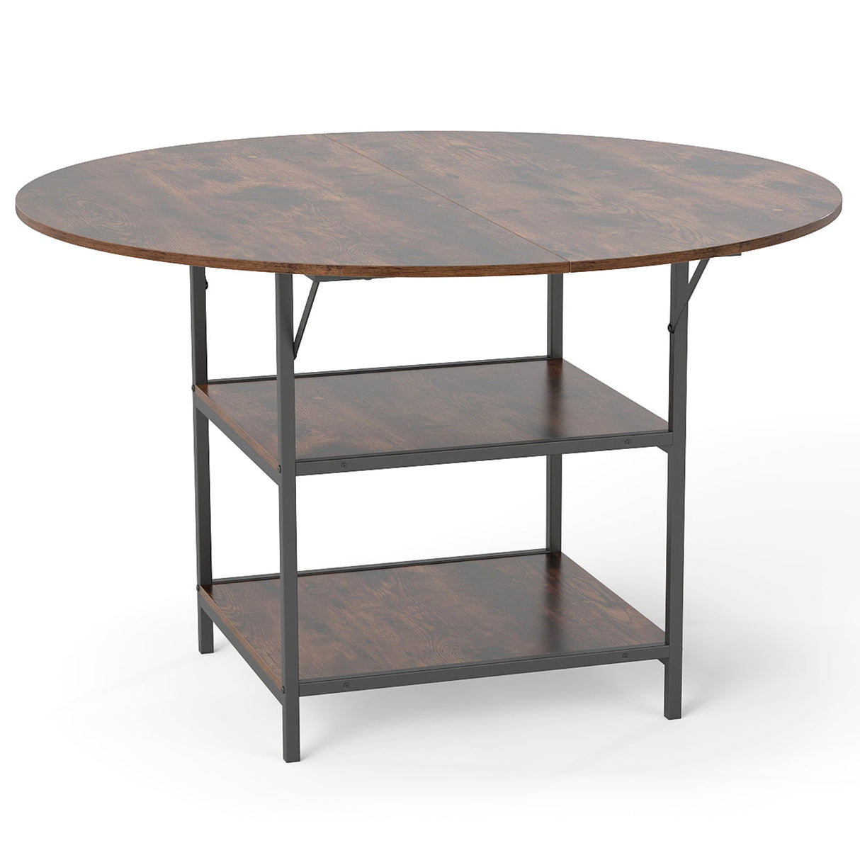 Mesa de comedor redonda de 47 pulgadas para 4-6 personas, mesa de cocina grande con estantes de almacenamiento de 2 niveles
